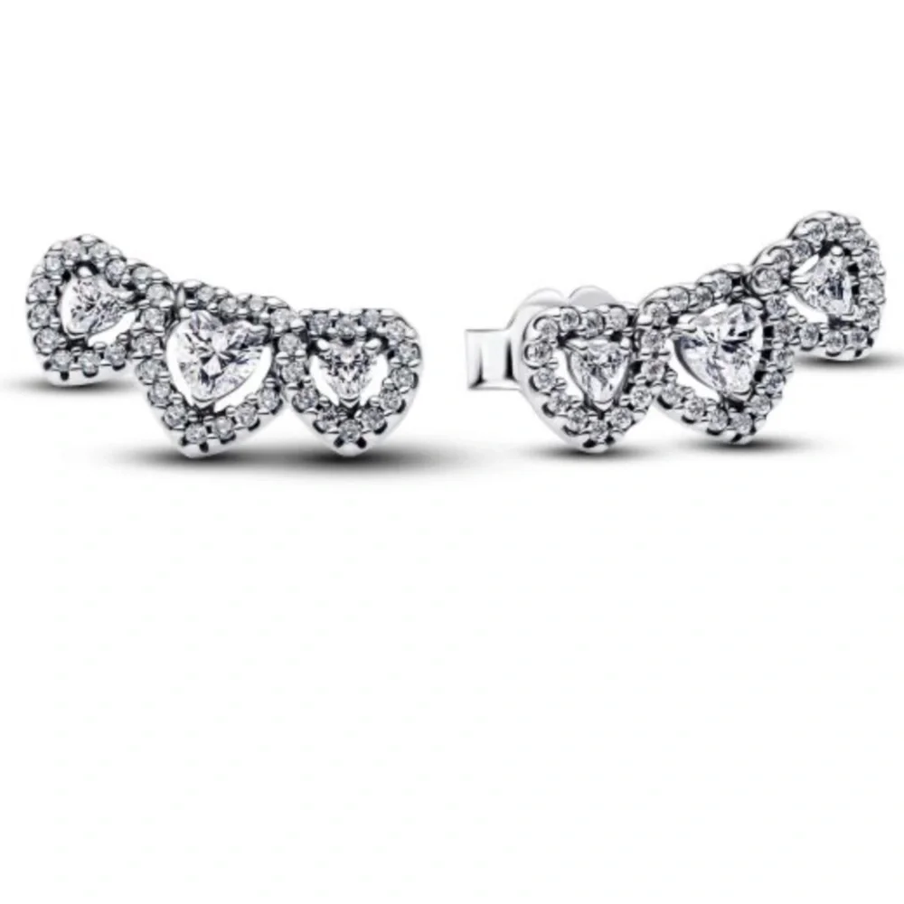 Halo Heart Trilogy Stud Elegant Sterling Silver Heart Earrings